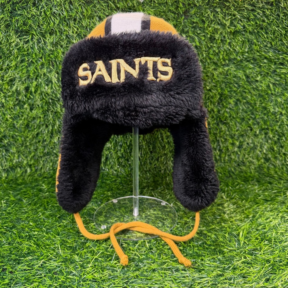 New Era New Orleans Saints Hat OSFA Trapper Aviator Gold Faux Fur Sport NFL Knit